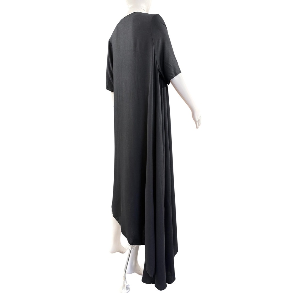 Simply Mila Black Asymmetrical V-Neck Midi Dress Short Sleeve Viscose Small USA - Picture 4 of 7